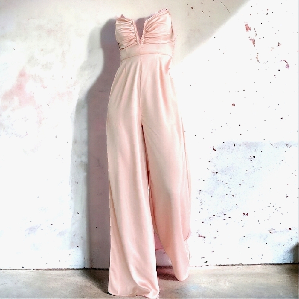 NWT - Hers & Mine- MD Baby Pink Satiny Wide Leg Jumpsuit - Picture 5 of 11
